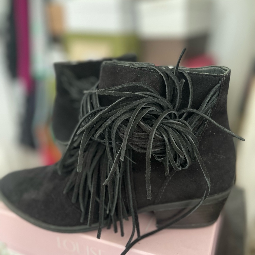 Schutz black suede booties